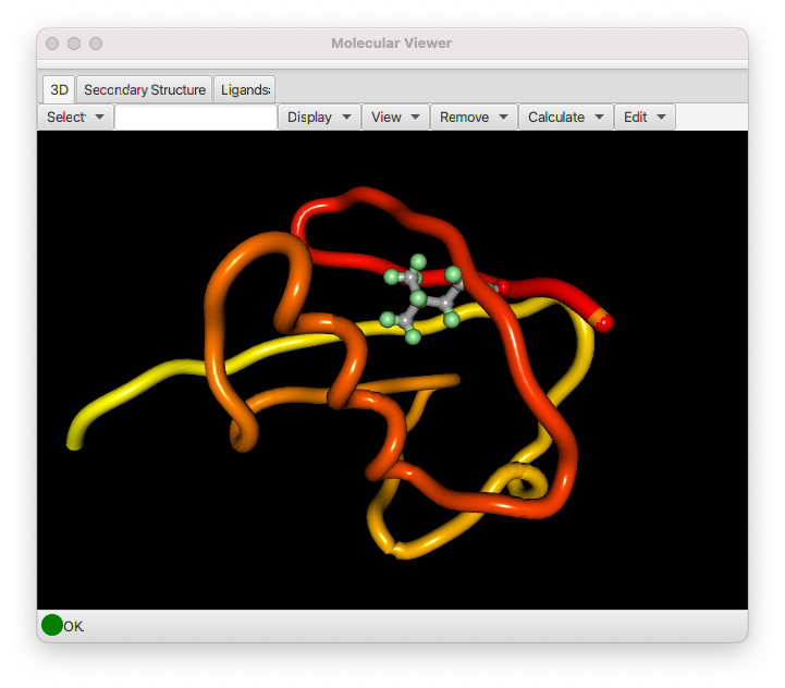 Three Dimensional Viewer showing Ubiquitin in tube mode with one residue in stick mode
